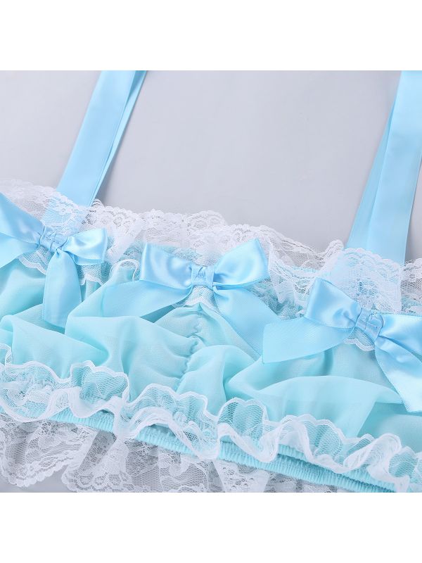 Mens Sissy Ruffled Lace Sheer Chiffon Lingerie Set