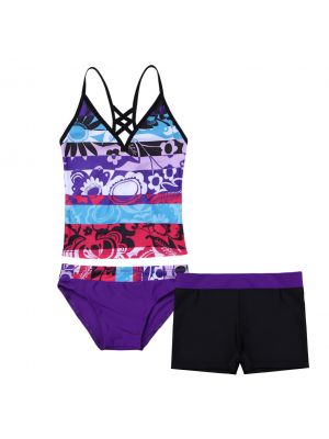 iEFiEL 3PCS Kids Girls Tankini Floral Printed Swimsuit Swimwear Tops with Bottoms Shorts Bathing Suit 
