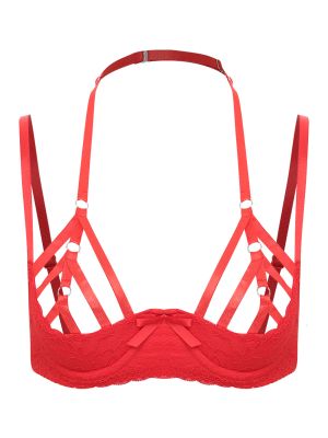 Women Sexy Push Up Lace Bra Halter Strappy 1/3 Padded Cup Lingerie