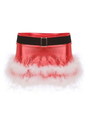 Womens Metallic Shiny Christmas Santa Mini Skirt