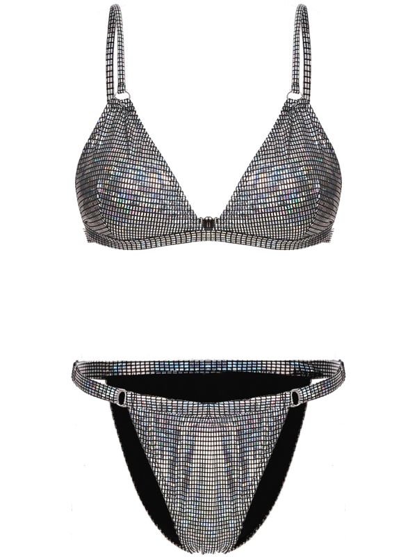 iEFiEL Womens Two-piece Bikini Set Metallic Shiny Bathing Suit Swimsuit ...
