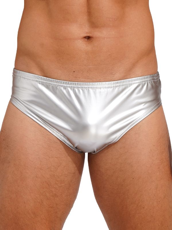 Men Wet Look Patent Leather Briefs Glossy Mid Waist Underpants